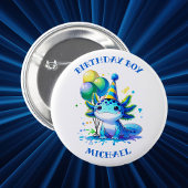 青と緑のアクソロトルボーイの誕生日ボーイ 缶バッジ