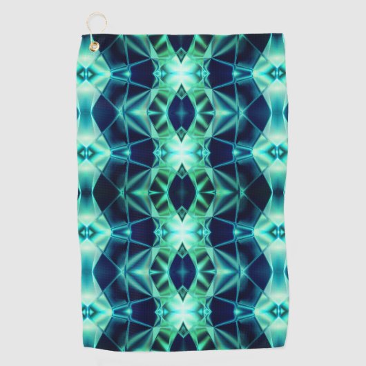 青と緑のアクリルレポート、ネオンミラー形状 ゴルフタオル (正面)