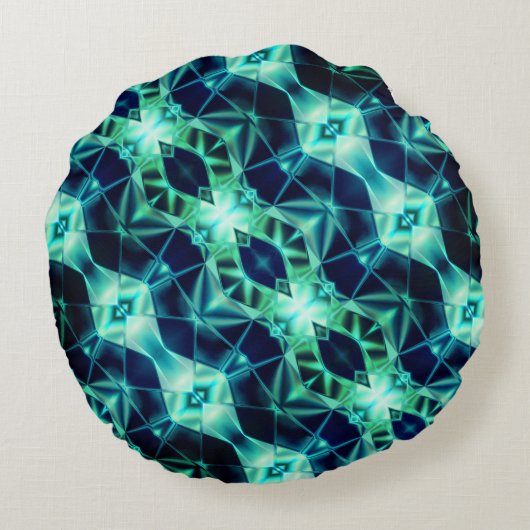 青と緑のアクリルレポート、ネオンミラー形状 ラウンドクッション (裏面)