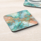 青と緑のアルコールインク コースター (左側)