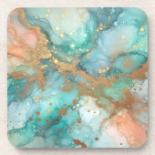 青と緑のアルコールインク コースター (正面)