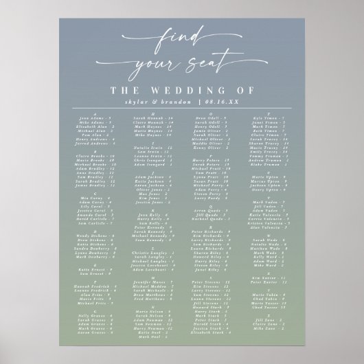 青と緑のアルファベット結婚の座席表 ポスター (正面)