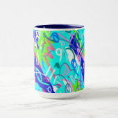 青と緑のアーポップ・アートのト マグカップ (中央)