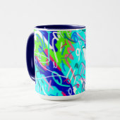 青と緑のアーポップ・アートのト マグカップ (正面左)