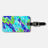 青と緑のアーポップ・アートのト ラゲッジタグ (正面横)