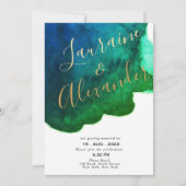 青と緑のインクウォーターのカラー抽象芸術スプラッシュ 招待状 (正面)
