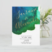 青と緑のインクウォーターのカラー抽象芸術スプラッシュ 招待状 (スタンド正面)