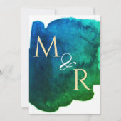 青と緑のインクウォーターのカラー抽象芸術スプラッシュ 招待状 (裏面)