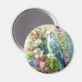 青と緑のインコと花 マグネット (正面/裏面)