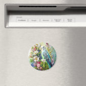 青と緑のインコと花 マグネット (インサイチュ (食洗機))