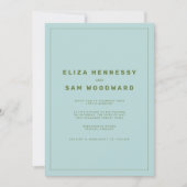 青と緑のウェス・アンダーソン風ウェディング 招待状 (正面)