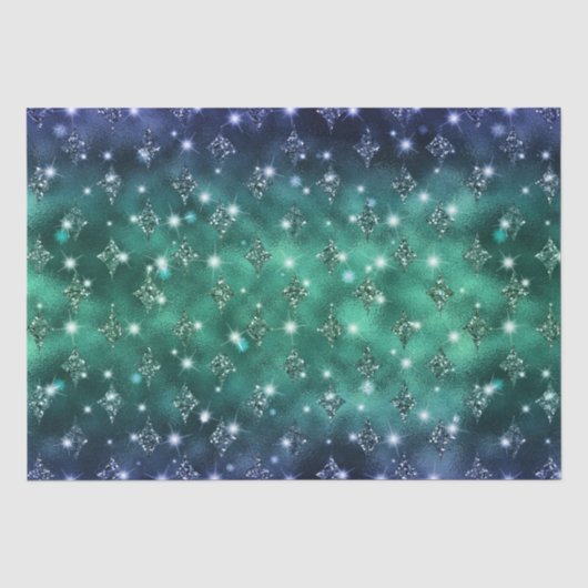 青と緑のオンブルグリッター天体パターン 薄葉紙 (正面)