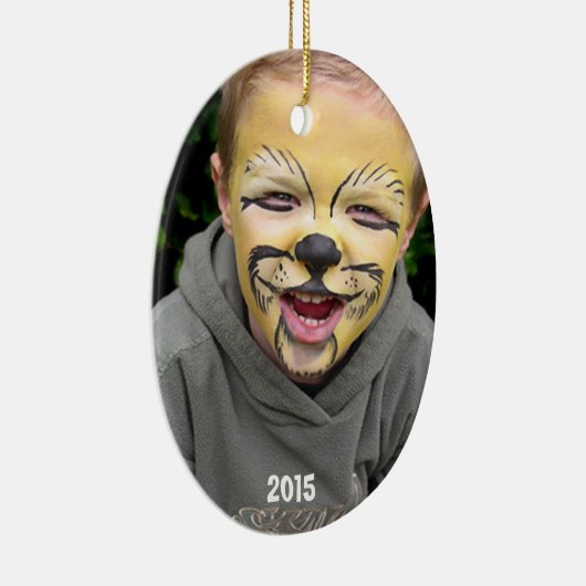 青と緑のカエルのドットストライプ写真オーナメント セラミックオーナメント (右)