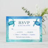 青と緑のカメの結婚式招待状の返信カード 招待状 (スタンド正面)