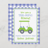 青と緑のギンガムゴルフカートのバレンタインカード ポストカード (正面/裏面)