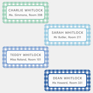 青と緑のギンガムプレイド四小学校校 ラベル