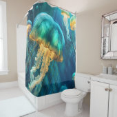 青と緑のクラゲ シャワーカーテン (インサイチュ)
