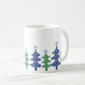 青と緑のクリスマスツリー コーヒーマグカップ (正面右)
