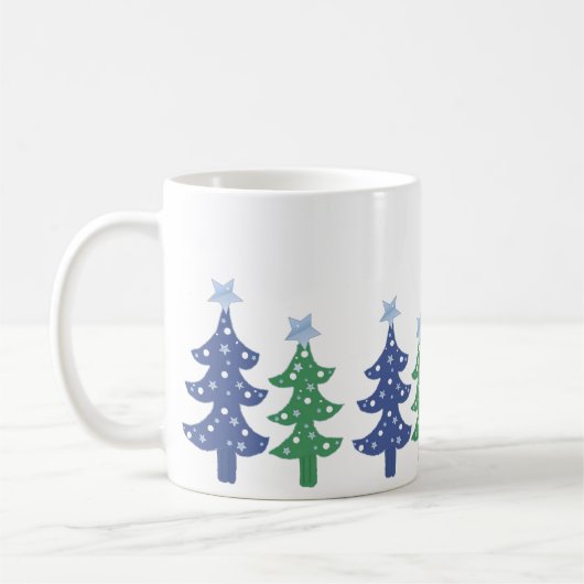 青と緑のクリスマスツリー コーヒーマグカップ (左)