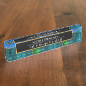 青と緑のグリッターピーコックアゲート デスクネームプレート (側面)