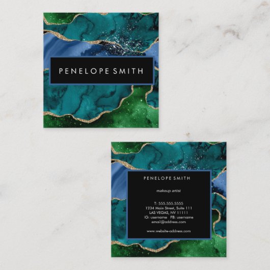 青と緑のゲート抽象芸術スクエアビジネスカード スクエア名刺 (正面/裏面)