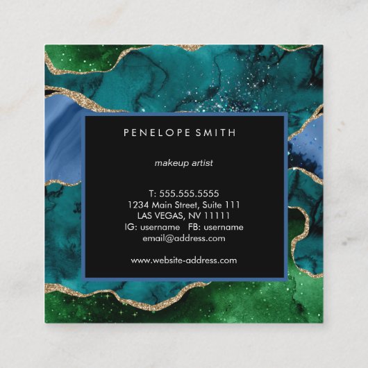 青と緑のゲート抽象芸術スクエアビジネスカード スクエア名刺 (裏面)