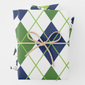 青と緑のゴルフアーガイルのストライプギフトラップシート ラッピングペーパーシート (インサイチュ)