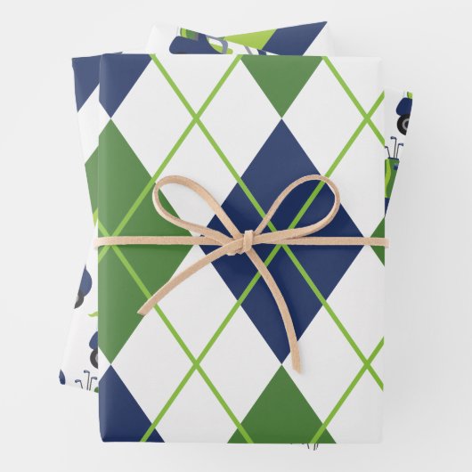 青と緑のゴルフアーガイルのストライプギフトラップシート ラッピングペーパーシート (インサイチュ)