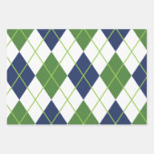 青と緑のゴルフアーガイルのストライプギフトラップシート ラッピングペーパーシート (正面)