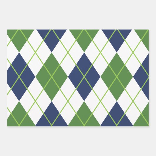 青と緑のゴルフアーガイルのストライプギフトラップシート ラッピングペーパーシート (正面)