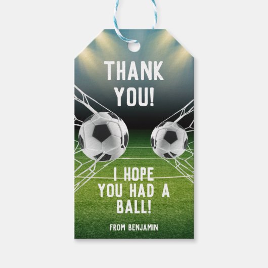 青と緑のサッカースタジアム スポーツ テーマ 誕生日 ギフトタグ (正面)