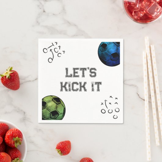 青と緑のサッカーパーティーナプキン スタンダードカクテルナプキン (インサイチュ)