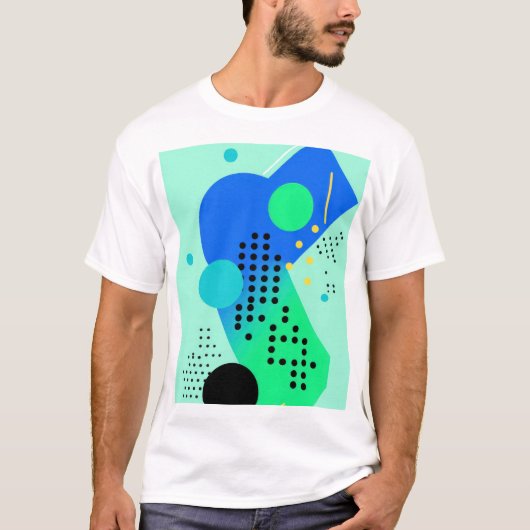 青と緑のシェイプ(ドット付) Tシャツ (正面)