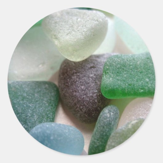 青と緑のシーガラス ラウンドシール (正面)