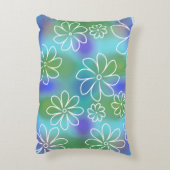 青と緑のシームレスな花柄の投薬 アクセントクッション (裏面(縦))