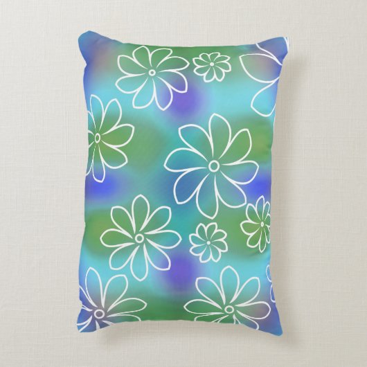 青と緑のシームレスな花柄の投薬 アクセントクッション (裏面(縦))