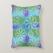 青と緑のシームレスな花柄の投薬 アクセントクッション (正面(垂直))