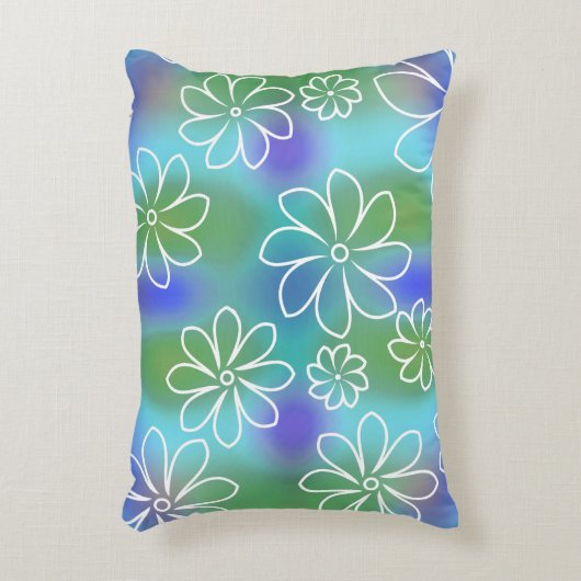 青と緑のシームレスな花柄の投薬 アクセントクッション (正面(垂直))