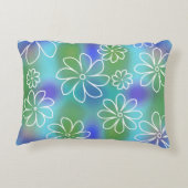青と緑のシームレスな花柄の投薬 アクセントクッション (裏面)