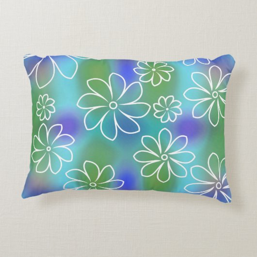 青と緑のシームレスな花柄の投薬 アクセントクッション (裏面)