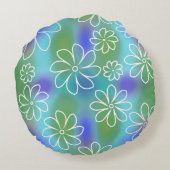 青と緑のシームレスな花柄の投薬 ラウンドクッション (裏面)