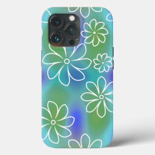 青と緑のシームレスな花柄 iPhone 13 PROケース