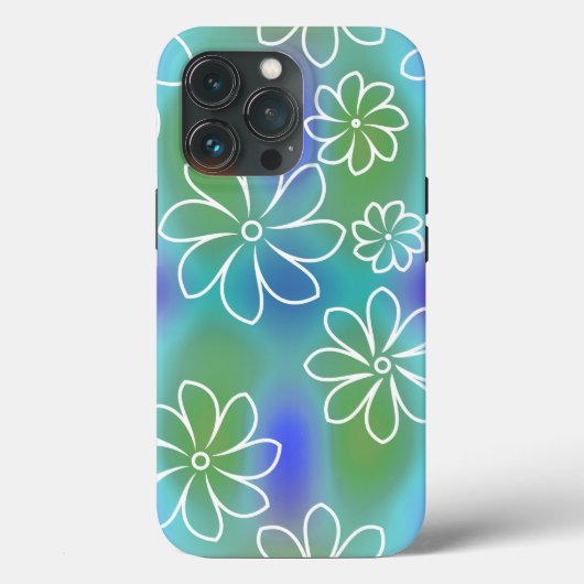青と緑のシームレスな花柄 Case-Mate iPhoneケース (裏面)