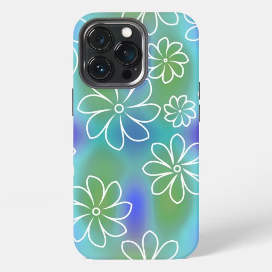 青と緑のシームレスな花柄 iPhoneケース (裏面)