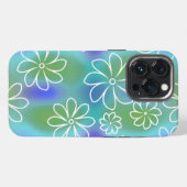 青と緑のシームレスな花柄 iPhoneケース (裏面横)