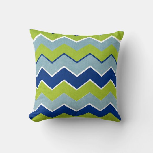 青と緑のジグザグパターン クッション (正面)