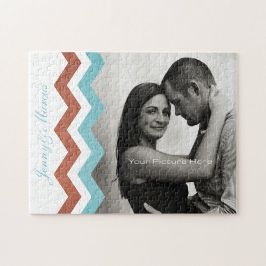 青と緑のジグザグパターン ジグソーパズル (横)