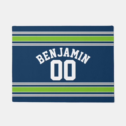 青と緑のジャージーの名前をカスタムする番号 ドアマット (正面)