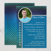 青と緑のストライプ写真 卒業パーティー招待状 招待状 (正面/裏面)