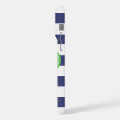 青と緑のストライプ モノグラム iPhoneケース (左側面)